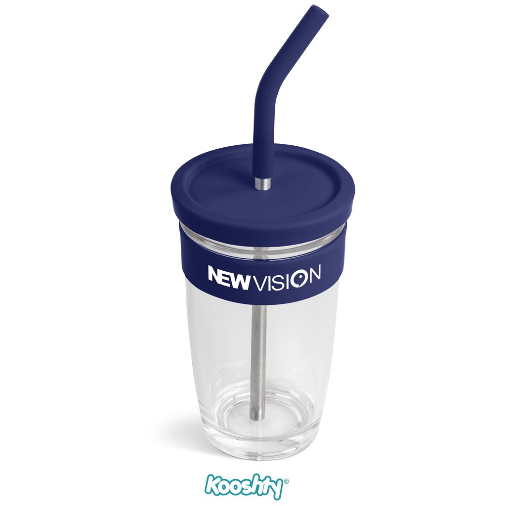 Kooshty Slurp Glass Kup & Straw - 480ML - Navy