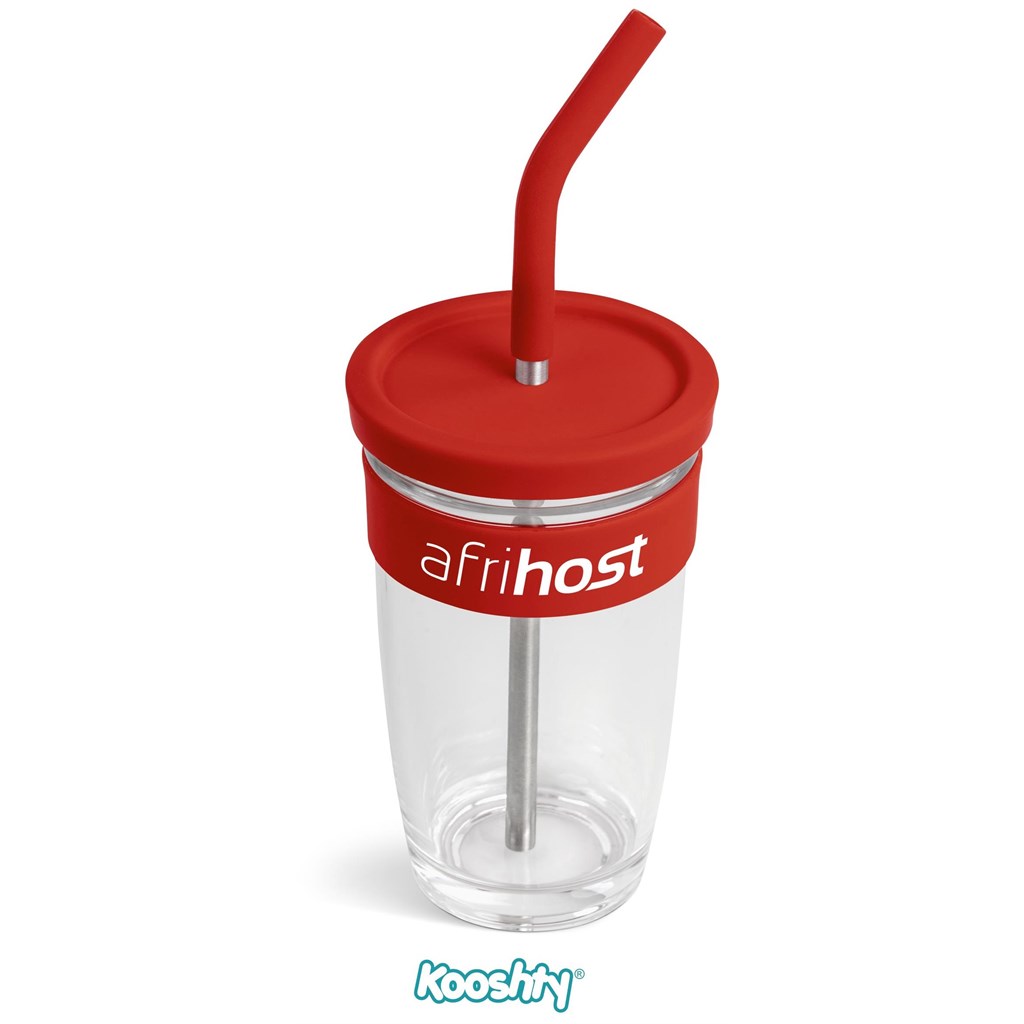 Kooshty Slurp Glass Kup & Straw - 480ML - Red